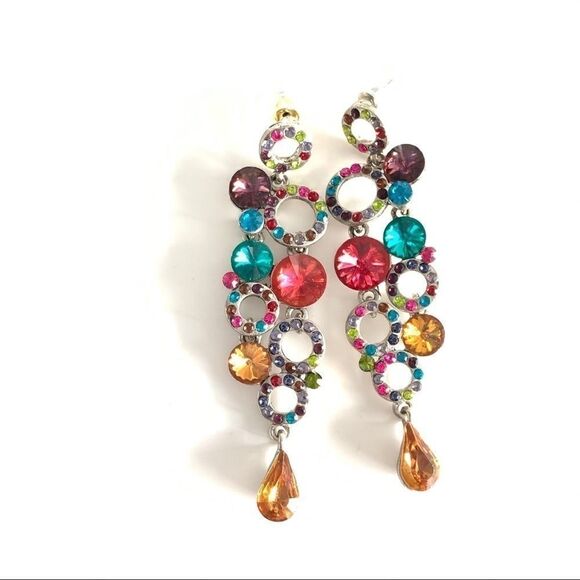 Runway multicolored crystal circle dangle earrings - Picture 2 of 8